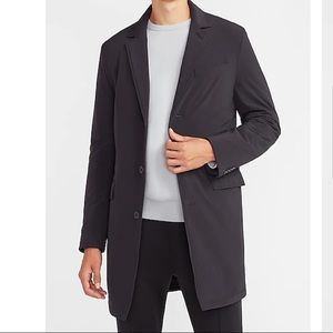 Black Nylon Stretch Water-Resistant Topcoat